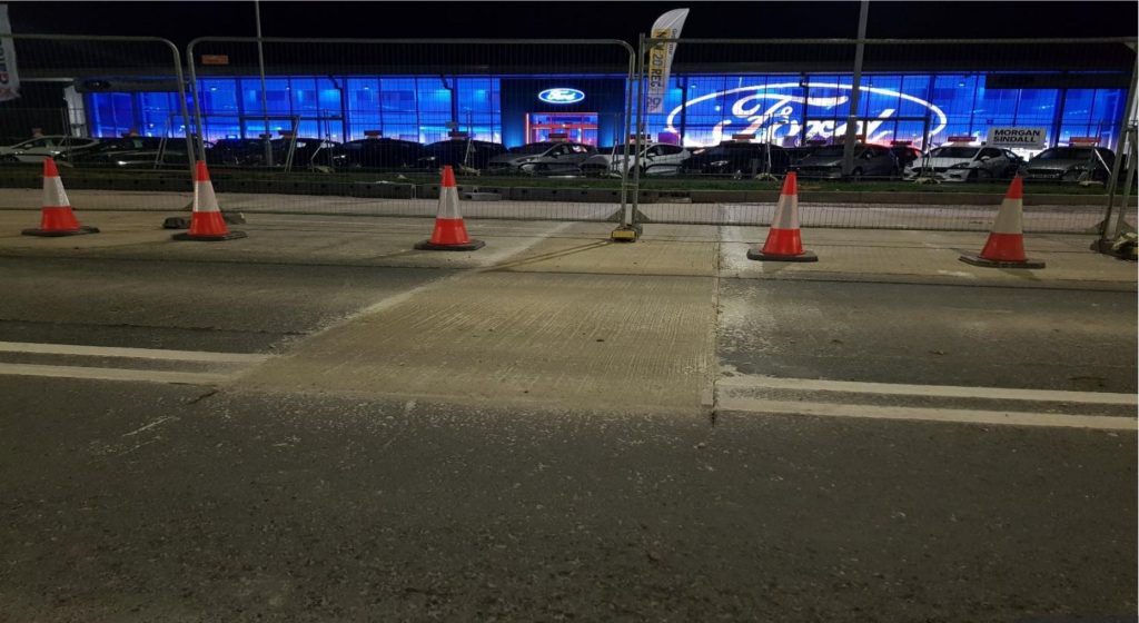 Road works area on the A414 Edinburgh Way in Harlow