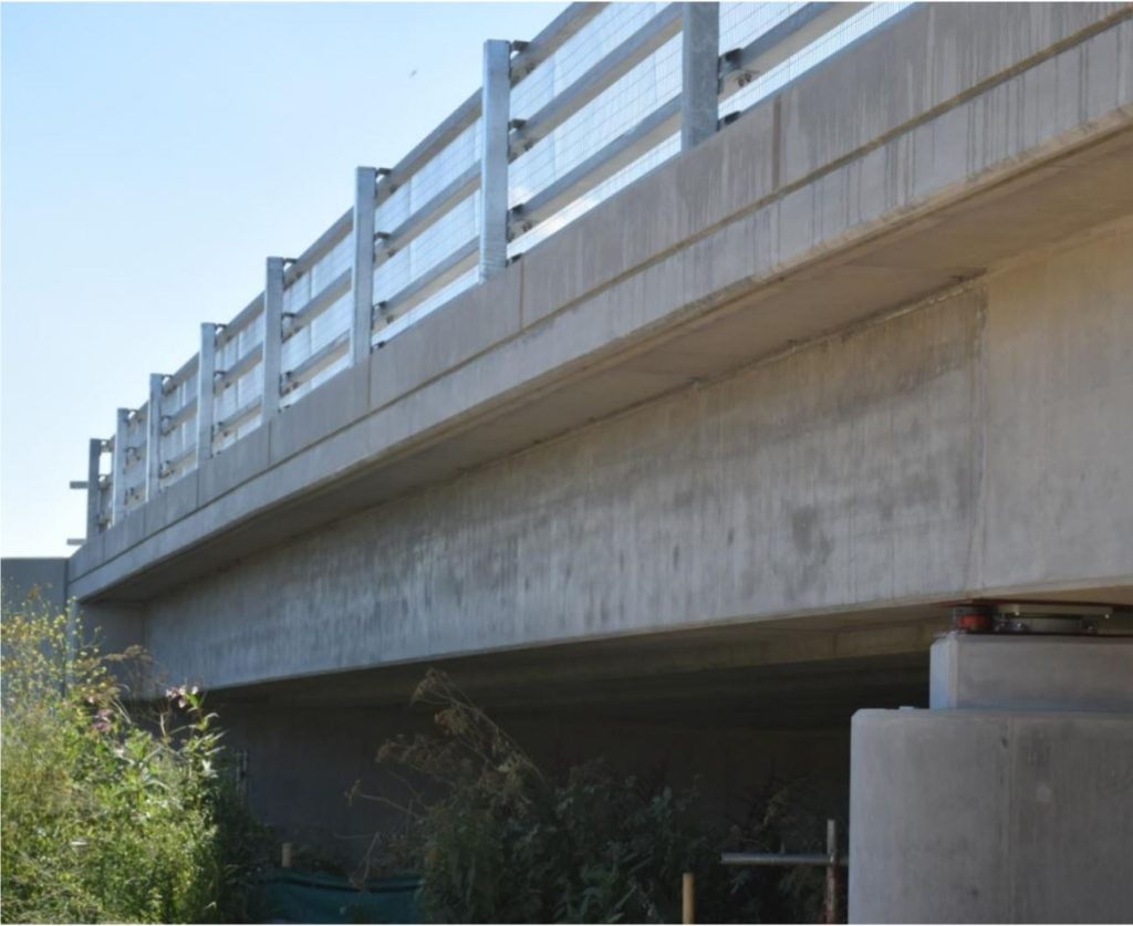 Concrete beams and parapet of the River Mole bridge, Horley
