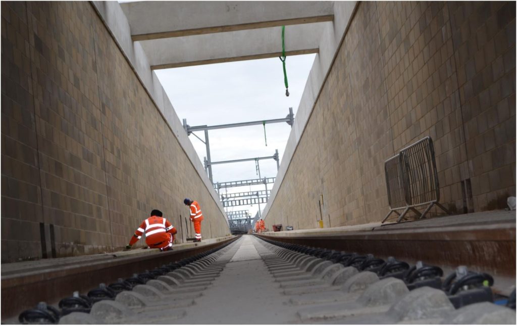 Slab track installation inside the Crossrail Acton dive-under