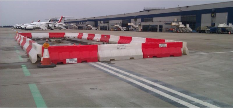 Barriered work area for repositioning ground power chambers at London City Airport