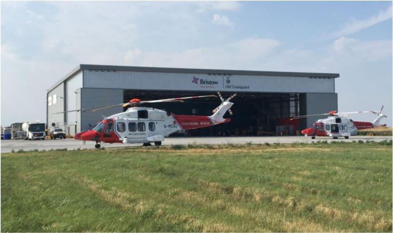 HM Coastguard search and rescue helicopters outside the new hangar at Lydd Airport