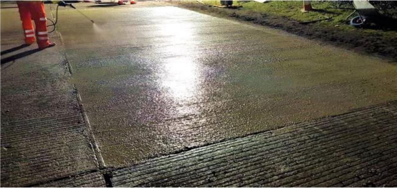 Completed concrete repair bay with textured finish on the A12 near Colchester