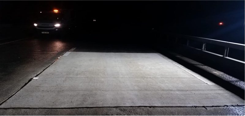 New concrete trial bay on the A12 at Margaretting at night