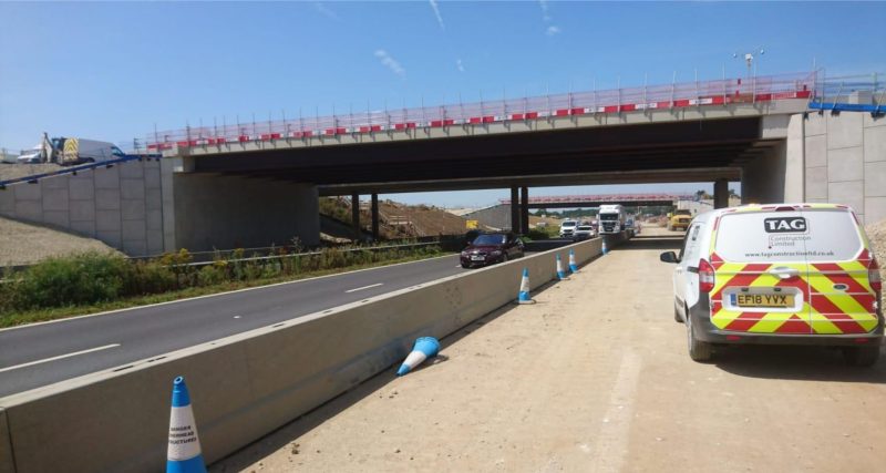 New bridge over the road at M20 Junction 10a, with a TAG van