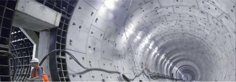 Completed Channel Tunnel Rail Link tunnel lined with precast segments